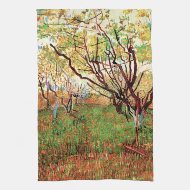 Orchard in Blossom by Vincent van Gogh Tea Towel (Vertical)