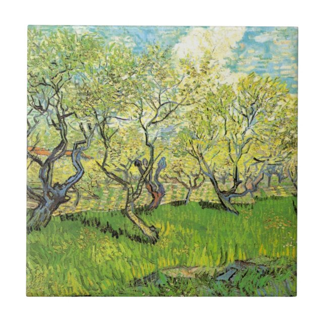 Orchard in Blossom by Vincent van Gogh Tile (Front)