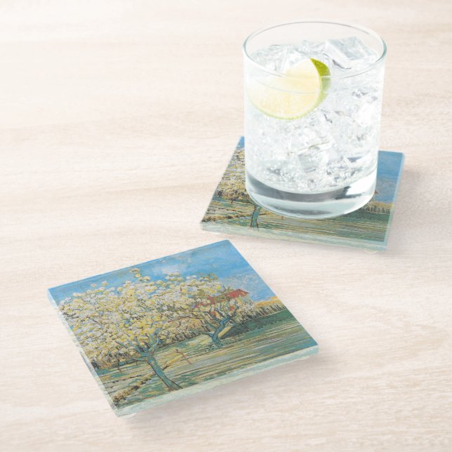 Orchard in Blossom | Vincent van Gogh Glass Coaster (Angled)