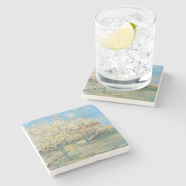 Orchard in Blossom | Vincent van Gogh Stone Coaster (Side)