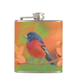 Orchard Oriole Songbird Painting Original Bird Art Hip Flask