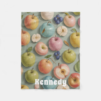 Orchard Whimsy: Pastel Fruit Fleece Blanket