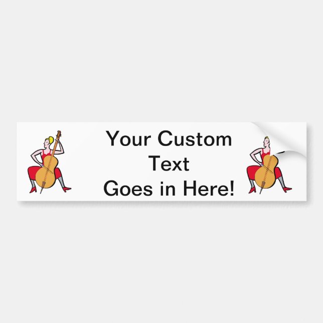 Orchestra bass player blonde female red dress.png bumper sticker (Front)
