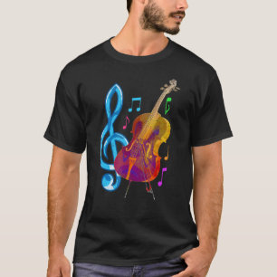Orchestra Cellist Treble Clef Music Notes Colourfu T-Shirt