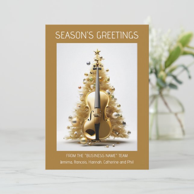 Orchestra cello christmas tree gold elegant photo holiday card (Standing Front)
