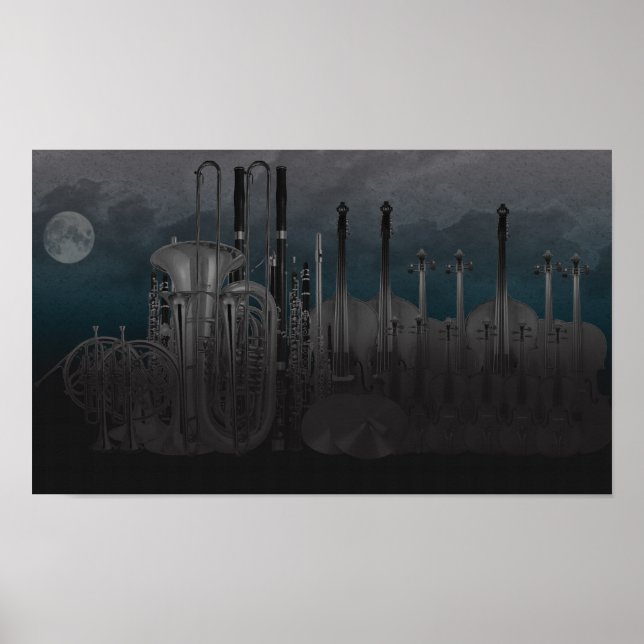 Orchestra Instrument Nighttime Skyline Poster (Front)