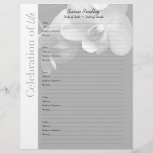 Orchid 1 Memorial Guest Book Custom Filler Pages