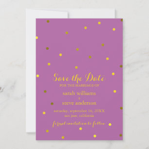 Orchid and Faux Gold Foil Dots Save the Date