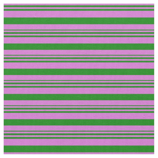 Orchid and Green Coloured Stripes Pattern Fabric (Close Up)