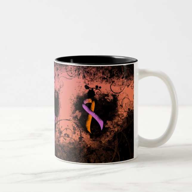 Orchid and Orange Awareness Ribbon Grunge Heart Two-Tone Coffee Mug (Right)
