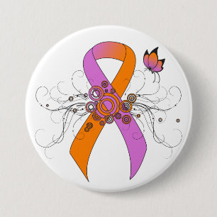 Orchid and Orange Awareness Ribbon with Butterfly 7.5 Cm Round Badge