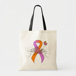 Orchid and Orange Awareness Ribbon with Butterfly Tote Bag