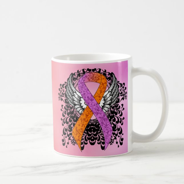 Orchid and Orange Awareness Ribbon with Wings Coffee Mug (Right)