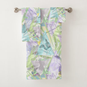 Orchid and palm leaves, tropical bath towel set