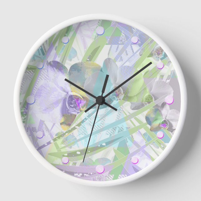 Orchid and palm leaves, tropical clock (Front)