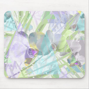 Orchid and palm leaves, tropical mouse mat