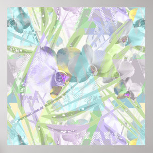 Orchid and palm leaves, tropical poster