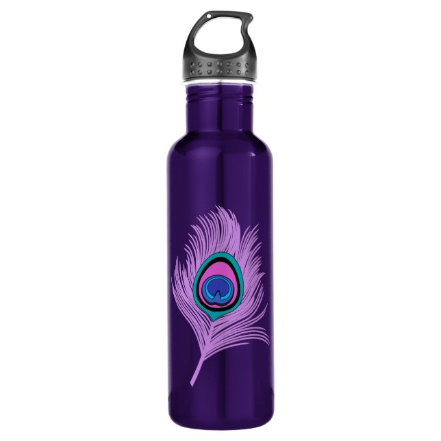 Orchid and Purple Peacock Feather 710 Ml Water Bottle (Front)