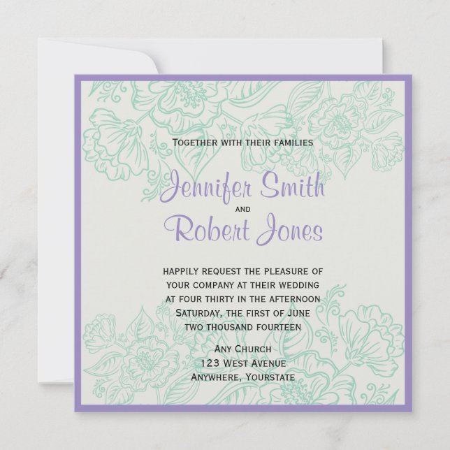 Orchid and Teal Bohemian Flower Wedding Invitation (Front)