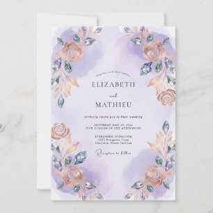 Orchid Apricot Garland Wedding Invitation