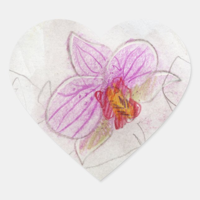 Orchid Art in Pink Heart Sticker (Front)