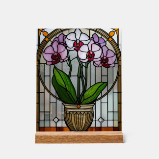 Orchid Art Nouveau Acrylic Stained Glass Wall Art Sign