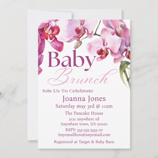 Orchid Baby Brunch/Baby Shower Invitation Cards (Front)