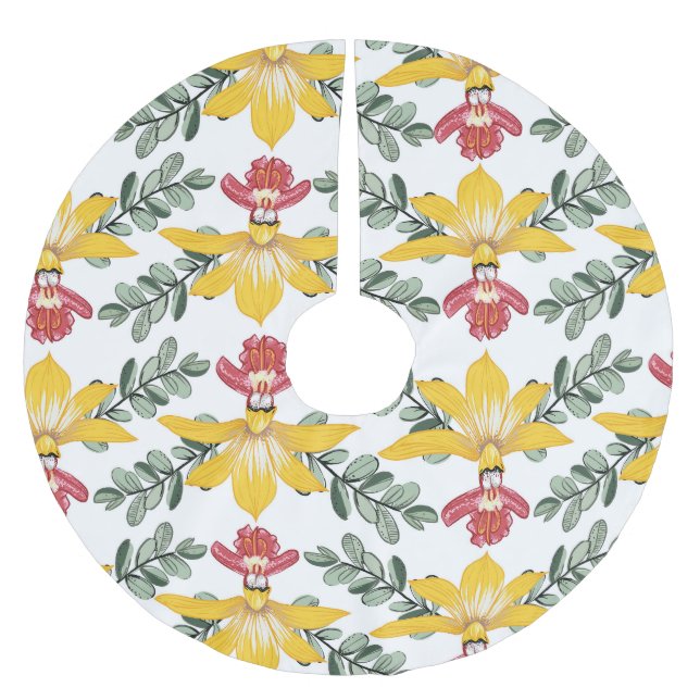 Orchid Beauty: Floral Pattern Elegance. Brushed Polyester Tree Skirt (Front)