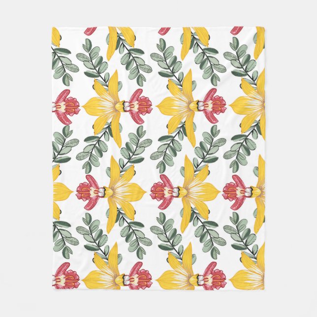Orchid Beauty: Floral Pattern Elegance. Fleece Blanket (Front)