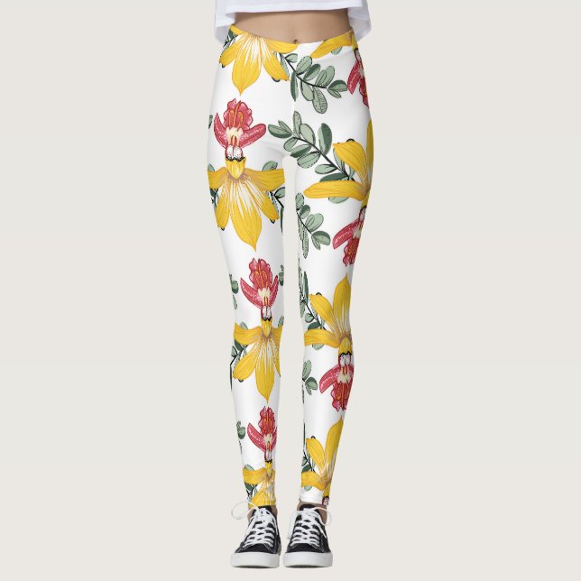 Orchid Beauty: Floral Pattern Elegance. Leggings (Front)