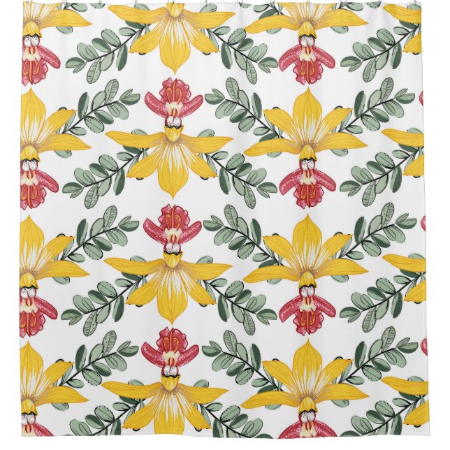 Orchid Beauty: Floral Pattern Elegance. Shower Curtain (Front)