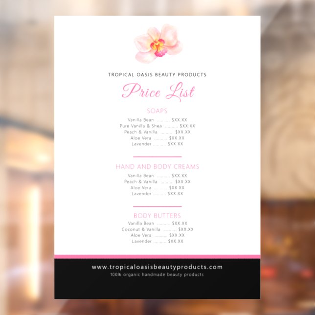  Orchid beauty product price list pink  Window Cling (Sheet 2)