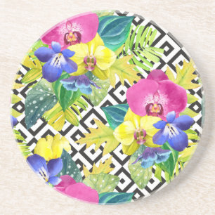 Orchid Begonia And Palm Leaves Coaster