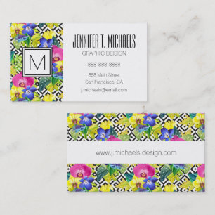 Orchid Begonia And Palm Leaves   Monogram Business Card