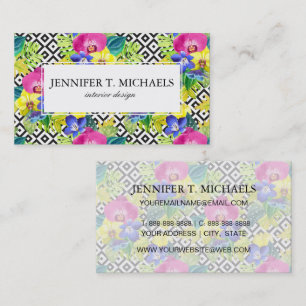 Orchid Begonia And Palm Leaves Monogram Business Card