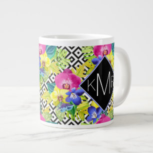 Orchid Begonia And Palm Leaves   Monogram Large Coffee Mug