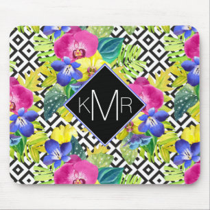 Orchid Begonia And Palm Leaves Monogram Mouse Mat