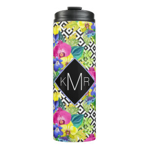 Orchid Begonia And Palm Leaves Monogram Thermal Tumbler
