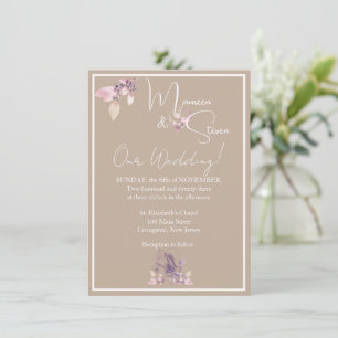 Orchid Beige and White Wedding Invitation