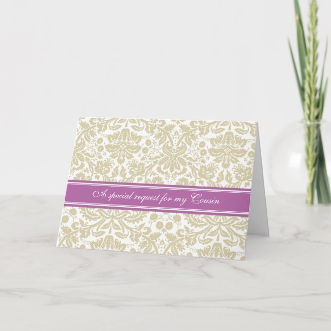 Orchid Beige Damask Cousin Bridesmaid Invitation (Front)