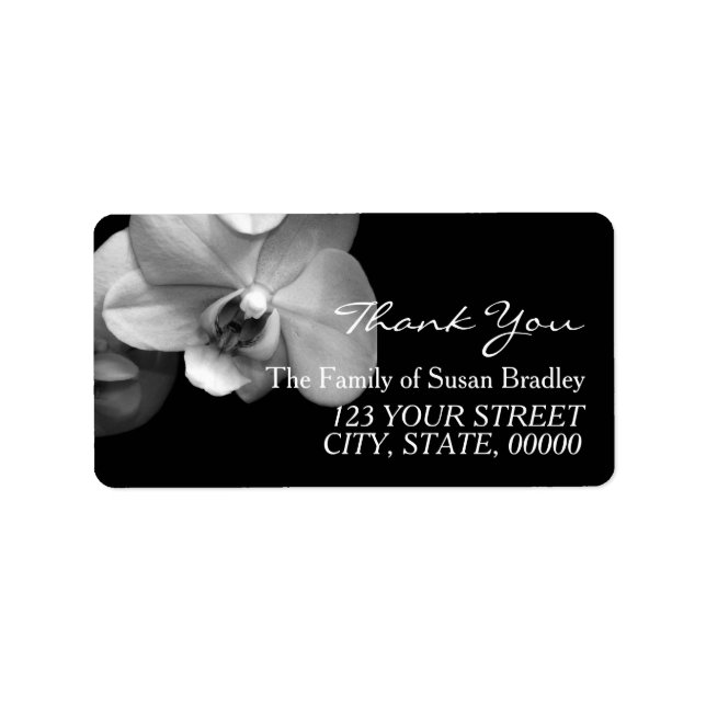 Orchid Black White Photo Thank You Address Label (Front)