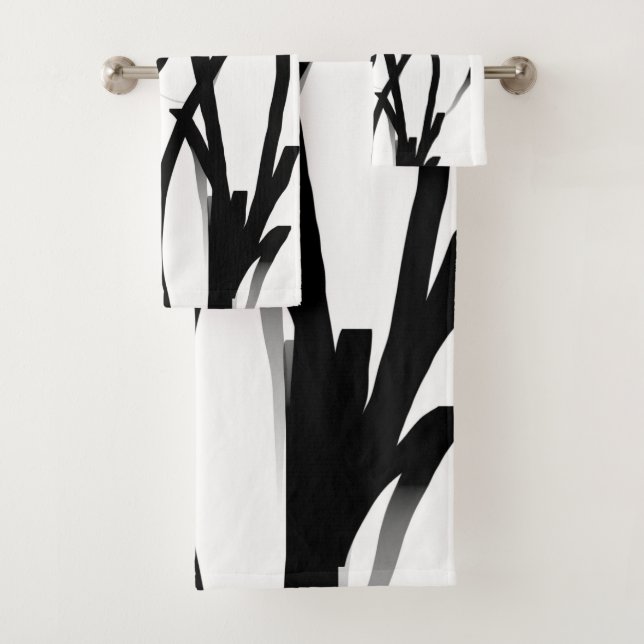 Orchid Blanc: Abstract White & Black Bath Towel Set (Insitu)