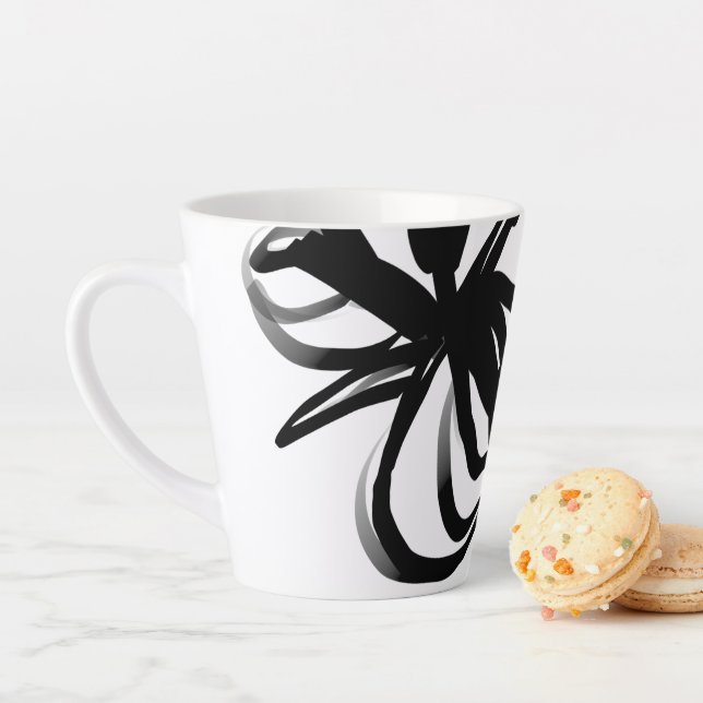 Orchid Blanc: Abstract White & Black Latte Mug (In Situ)