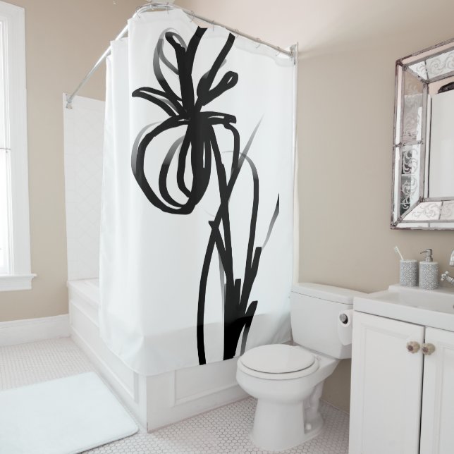 Orchid Blanc: Abstract White & Black Shower Curtain (In Situ)