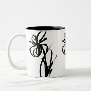 Orchid Blanc: Abstract White & Black Two-Tone Coffee Mug