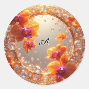 Orchid Blossoms Embedded in Crystals Classic Round Sticker
