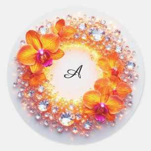 Orchid Blossoms Embedded in Crystals Classic Round Sticker