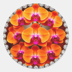 Orchid Blossoms Embedded in Crystals Classic Round Sticker