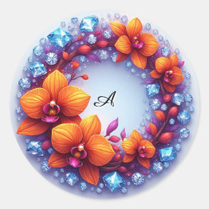 Orchid Blossoms Embedded in Crystals Classic Round Sticker