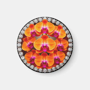 Orchid Blossoms Embedded in Crystals Magnet